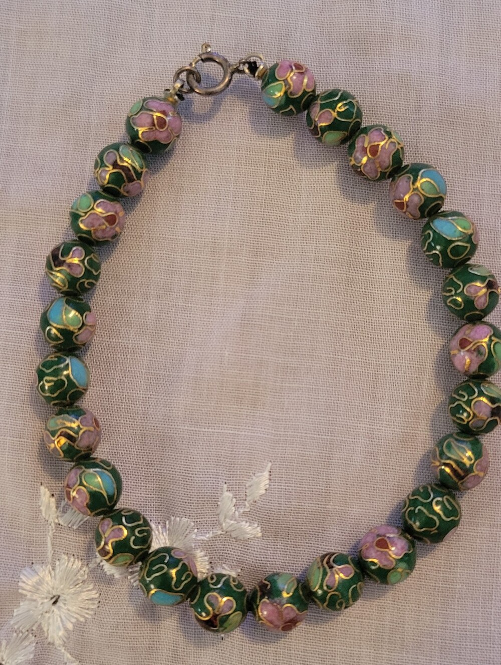 Vintage Green Cloisonne Beaded Bracelet